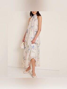 Francesca’s Miami Willow Halter White Blue & Pink Floral Maxi Dress NWT